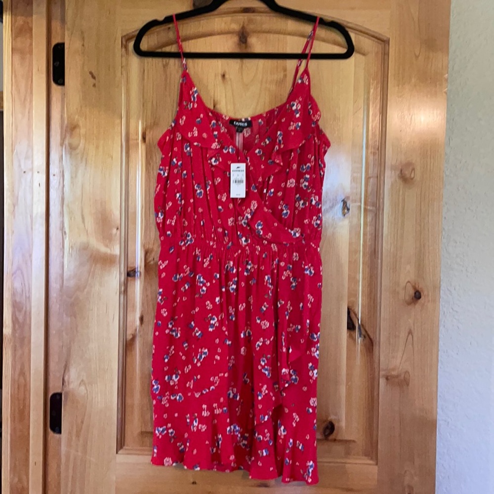 NWT Express Red Floral Wrap Dress